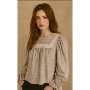 Moodie Ditsy Floral Long Sleeve Blouse M Keyhole Back Boho Hippie Peasant